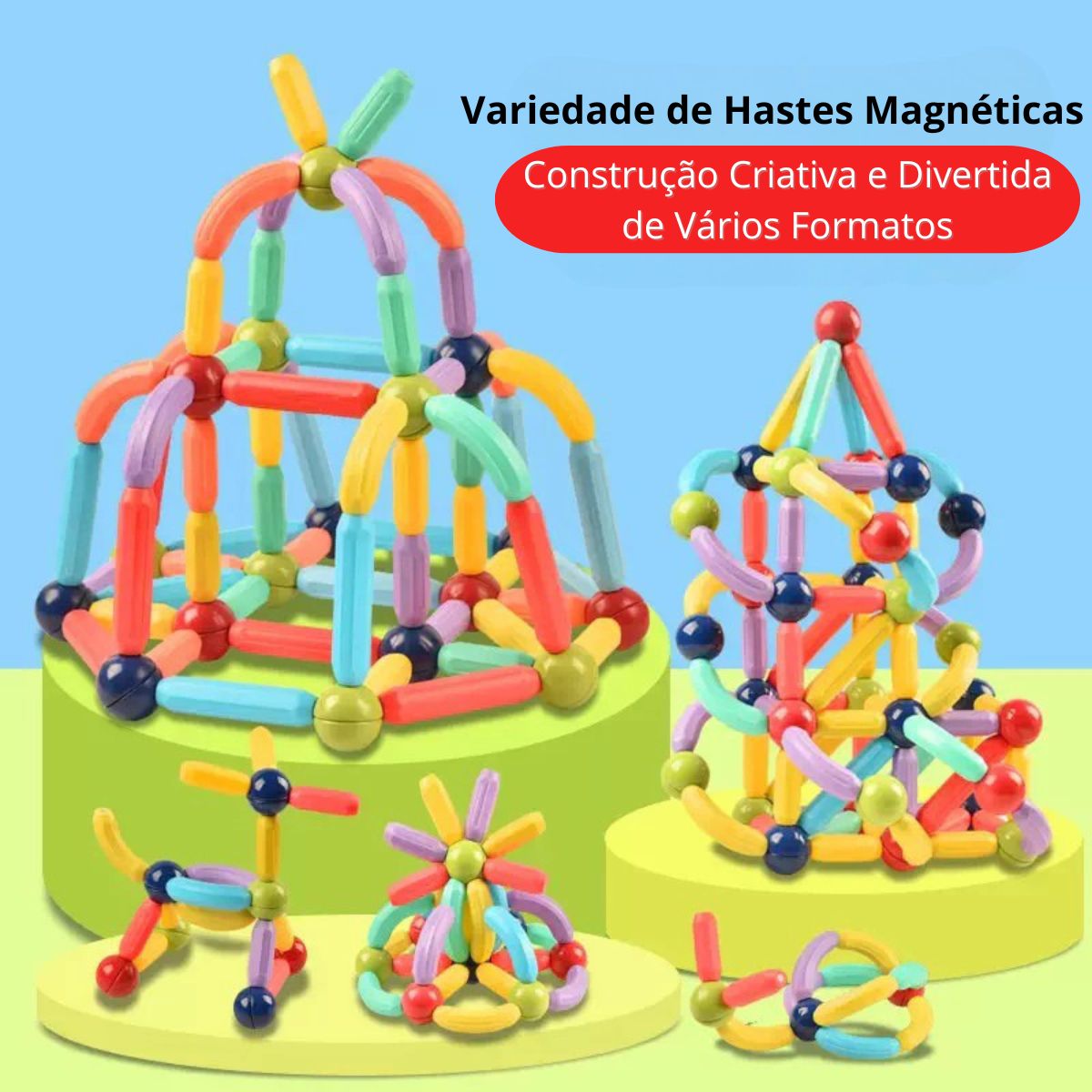 Blocos de Montar Magnéticos Bolas e Bastões Kit de 128 Peças - BJG00040/24pz