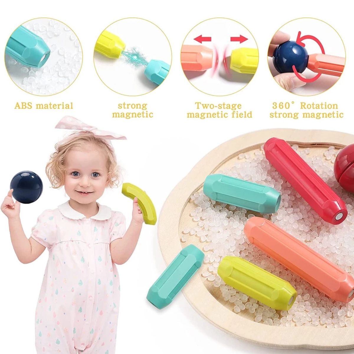 Blocos de Montar Magnéticos Bolas e Bastões Kit de 128 Peças - BJG00040/24pz