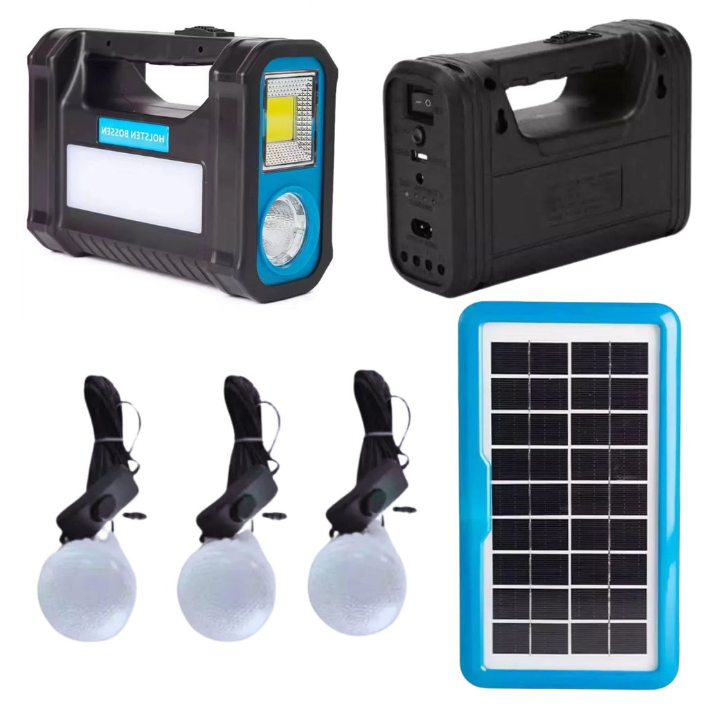 Kit Bateria Portátil com Painel Solar e 3 Lâmpadas LED Camping - FIA00005