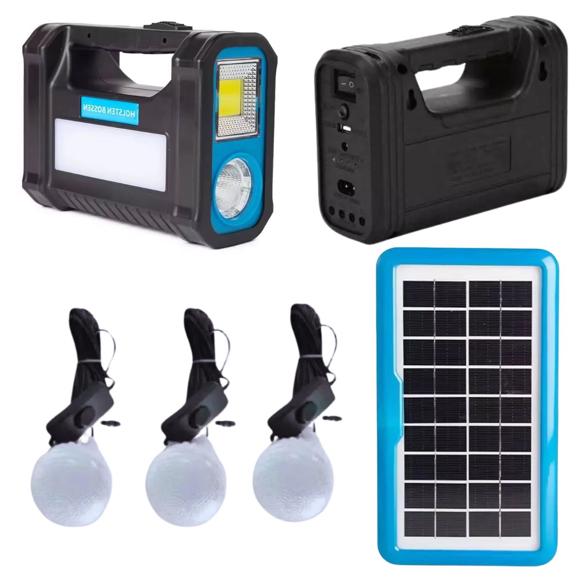 Kit Bateria Portátil com Painel Solar e 3 Lâmpadas LED Camping - FIA00005