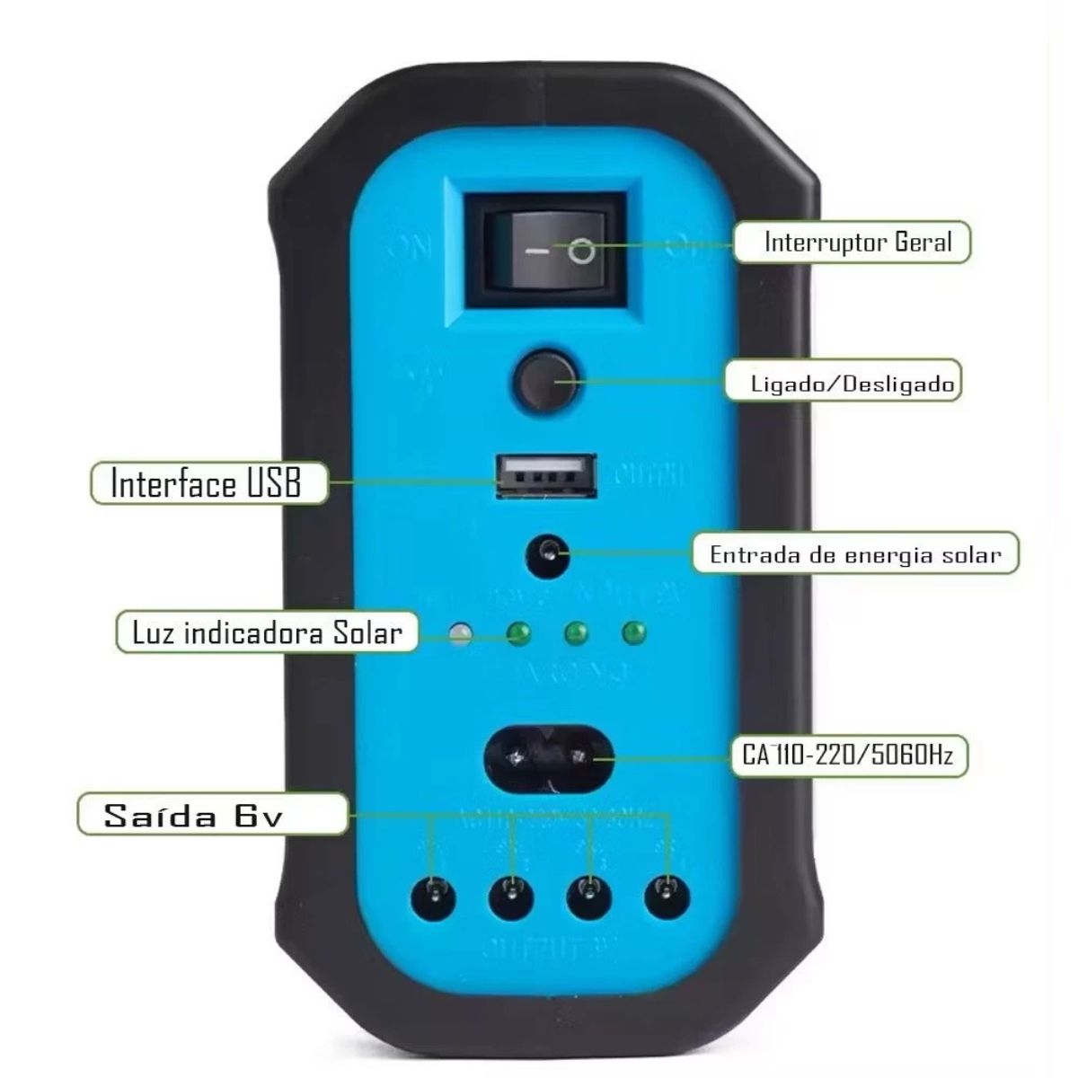 Kit Bateria Portátil com Painel Solar e 3 Lâmpadas LED Camping - FIA00005