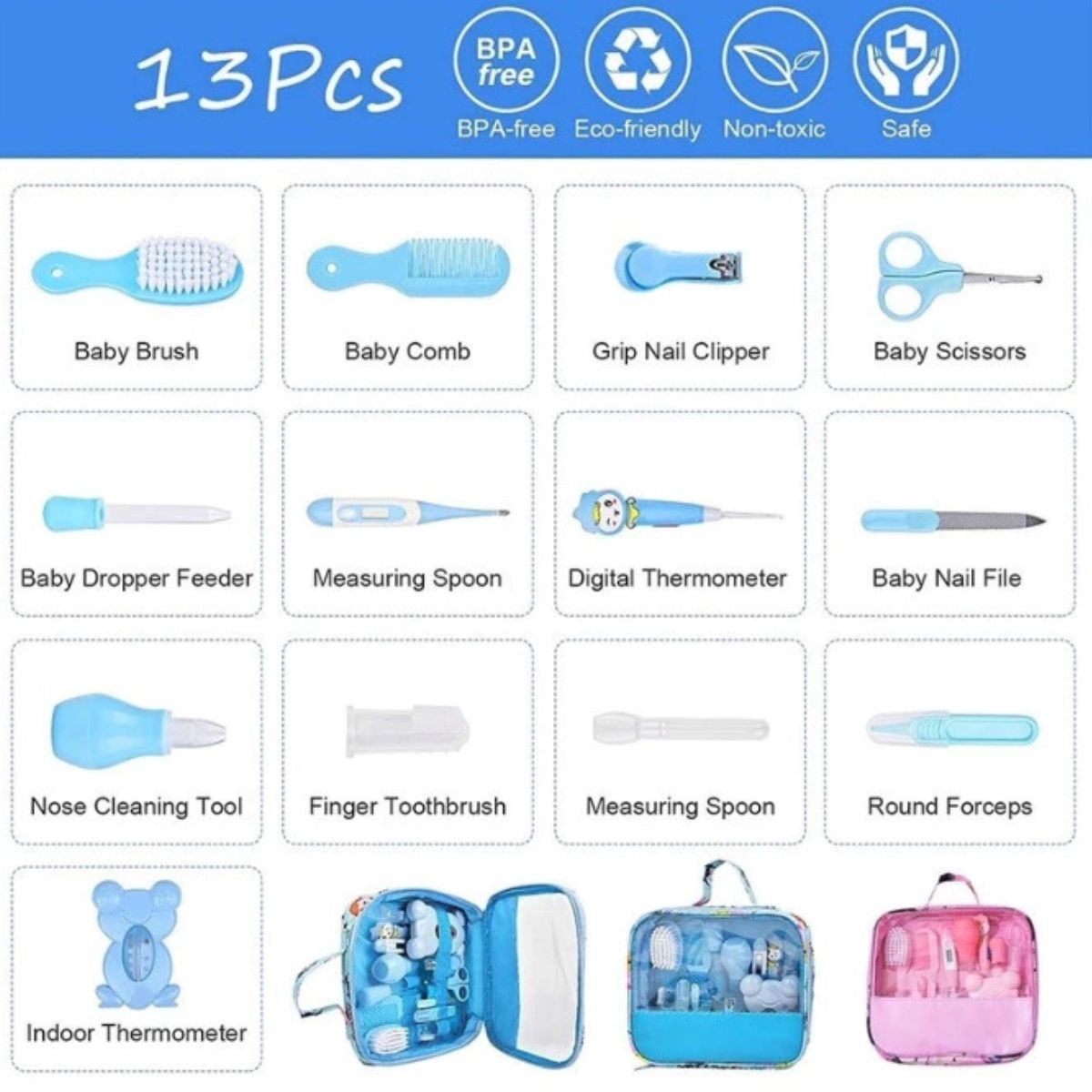 Kit Higiene para Bebê 13 Peças Cuidados Recém nascidos - BJG25013