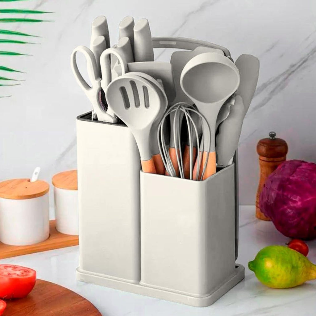 Kit Utensílios de Cozinha 19 Peças Silicone com Tábua - CSC00020