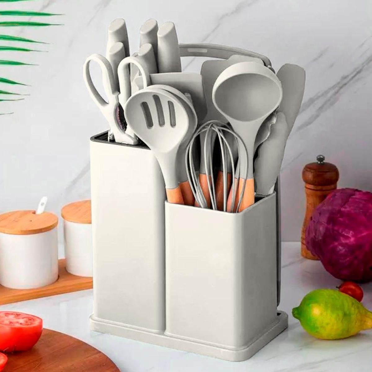 Kit Utensílios de Cozinha 19 Peças Silicone com Tábua - CSC00020