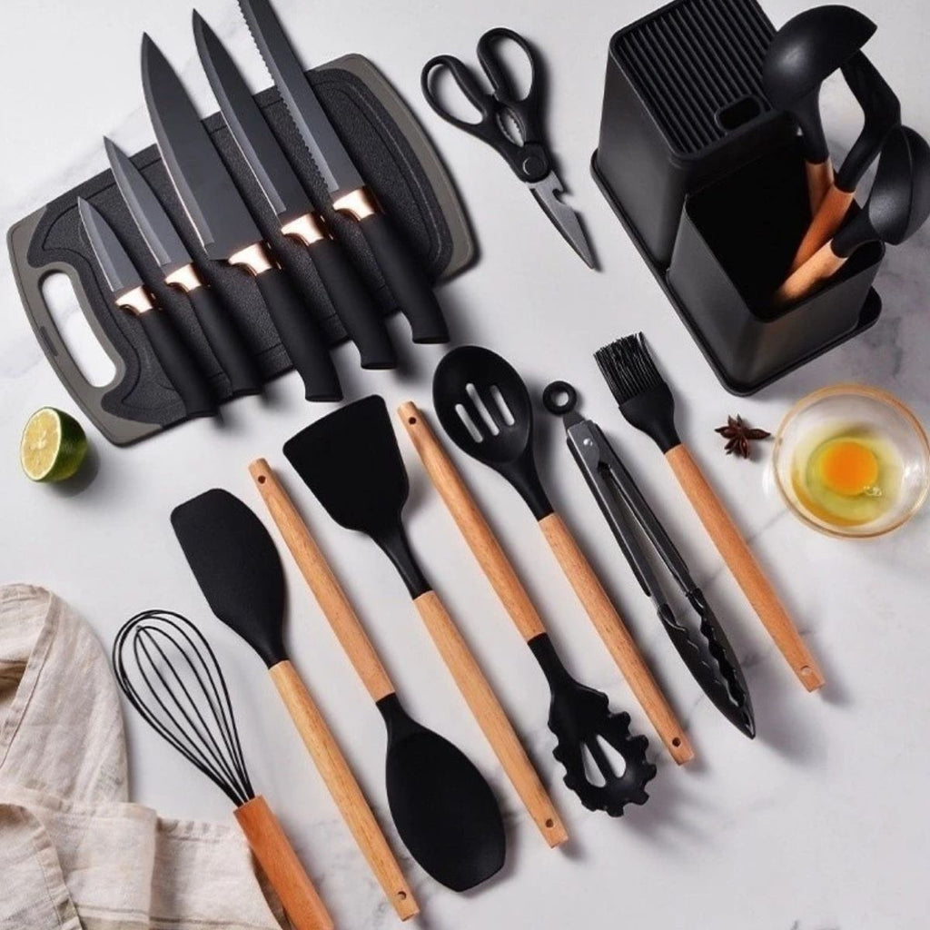 Kit Utensílios de Cozinha 19 Peças Silicone com Tábua - CSC00020