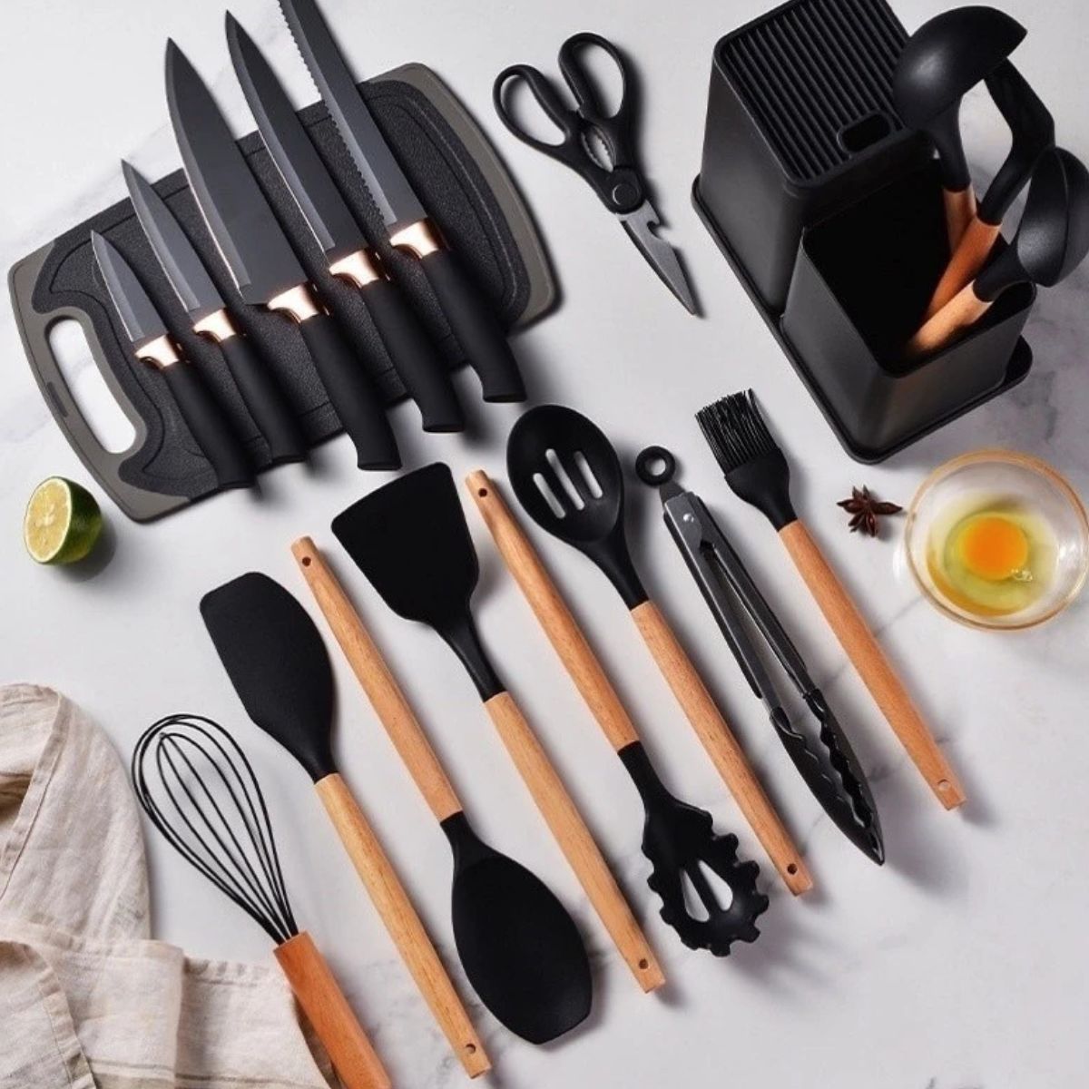 Kit Utensílios de Cozinha 19 Peças Silicone com Tábua - CSC00020