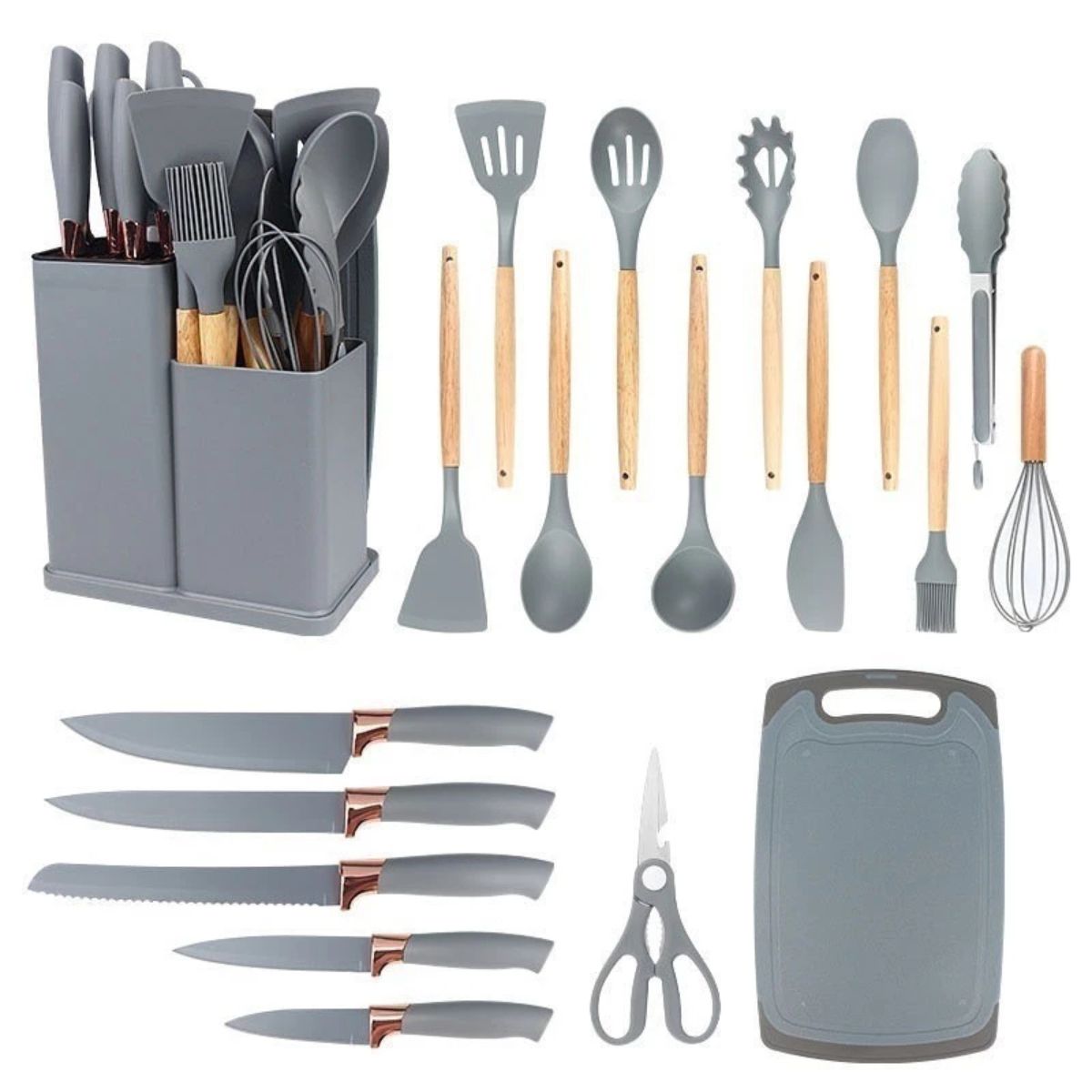 Kit Utensílios de Cozinha 19 Peças Silicone com Tábua - CSC00020