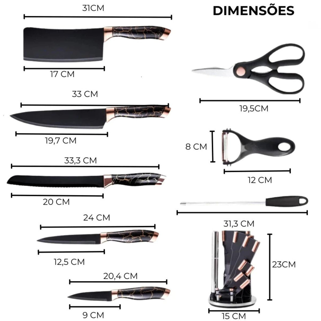 Jogo de Facas Inox Profissionais 8 Peças com Base Giratória - LCT0024/25/27