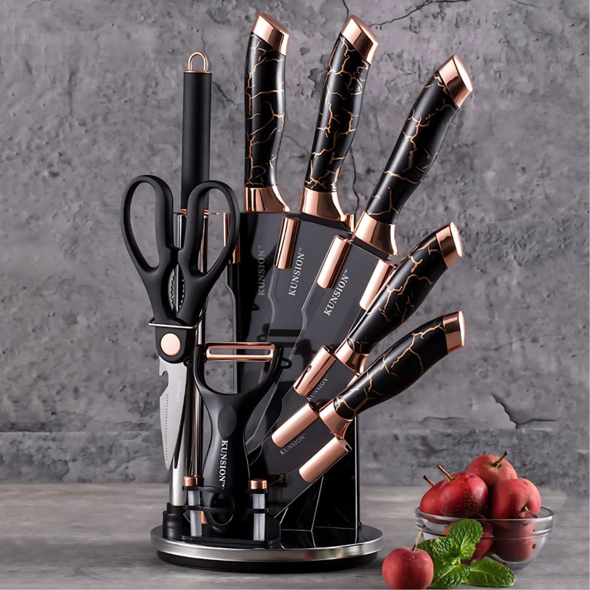 Jogo de Facas Inox Profissionais 8 Peças com Base Giratória - LCT0024/25/27