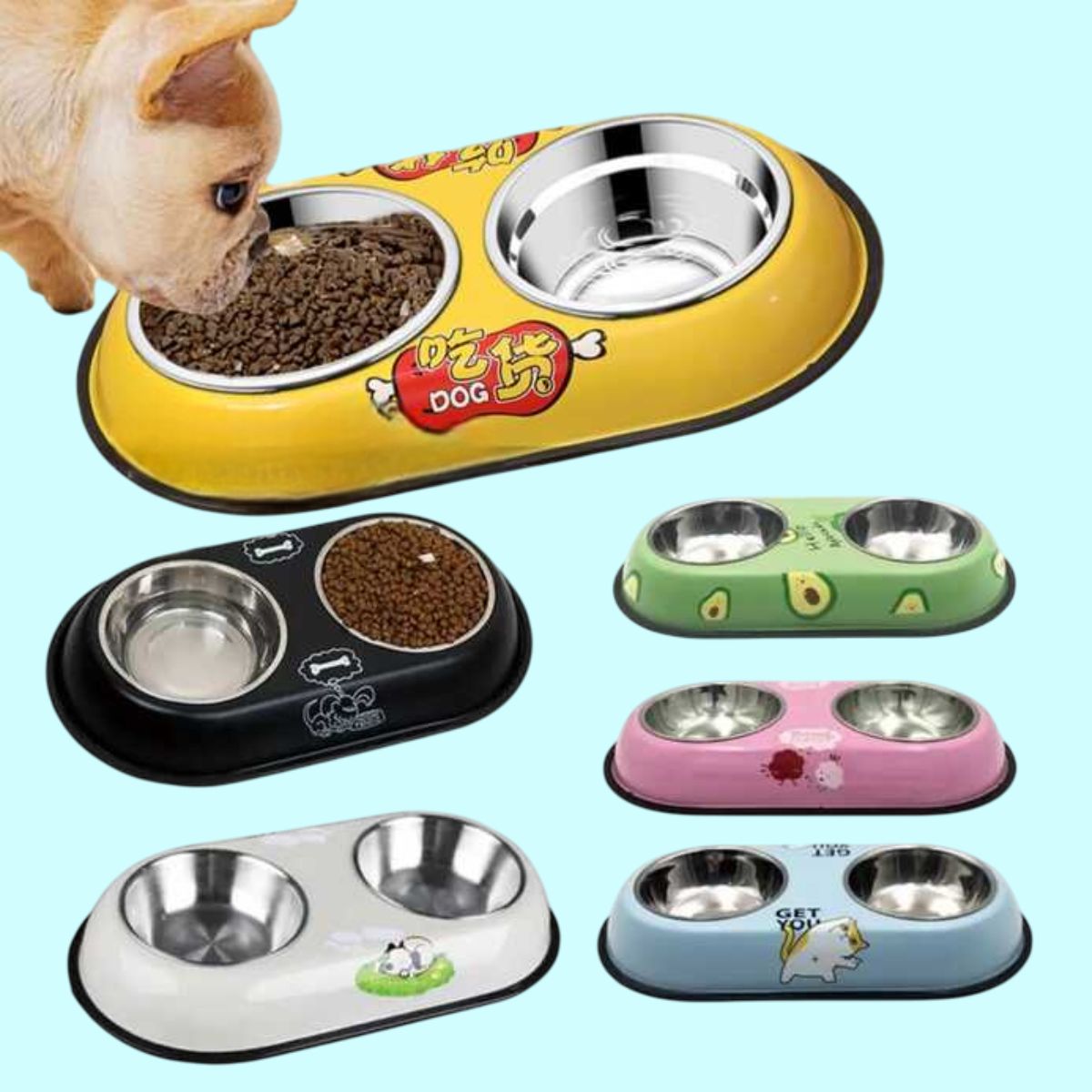 Comedouro Duplo Pet em Aço Inox com Suporte Antiderrapante Grande - XDX-GW01