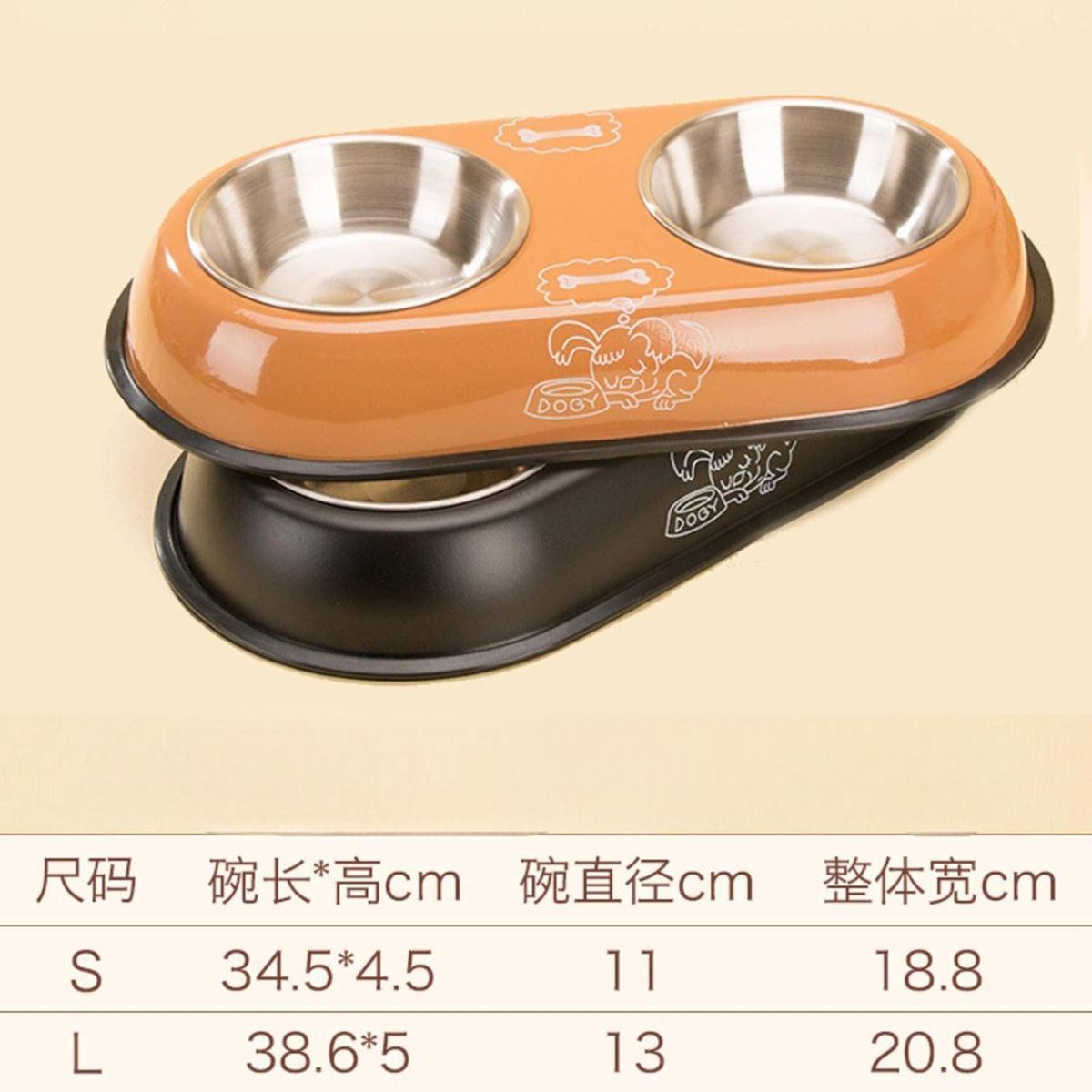 Comedouro Duplo Pet em Aço Inox com Suporte Antiderrapante Grande - XDX-GW01