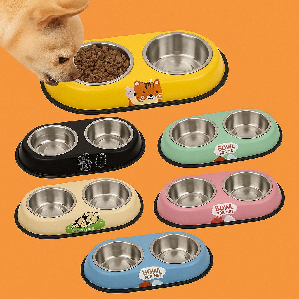 Comedouro Duplo Pet em Aço Inox com Suporte Antiderrapante Grande - XDX-GW01