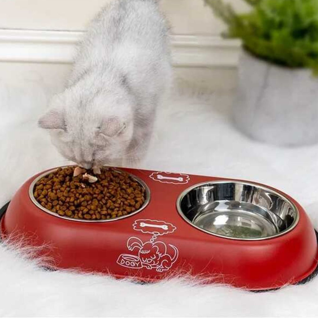 Comedouro Duplo Pet em Aço Inox com Suporte Antiderrapante Grande - XDX-GW01