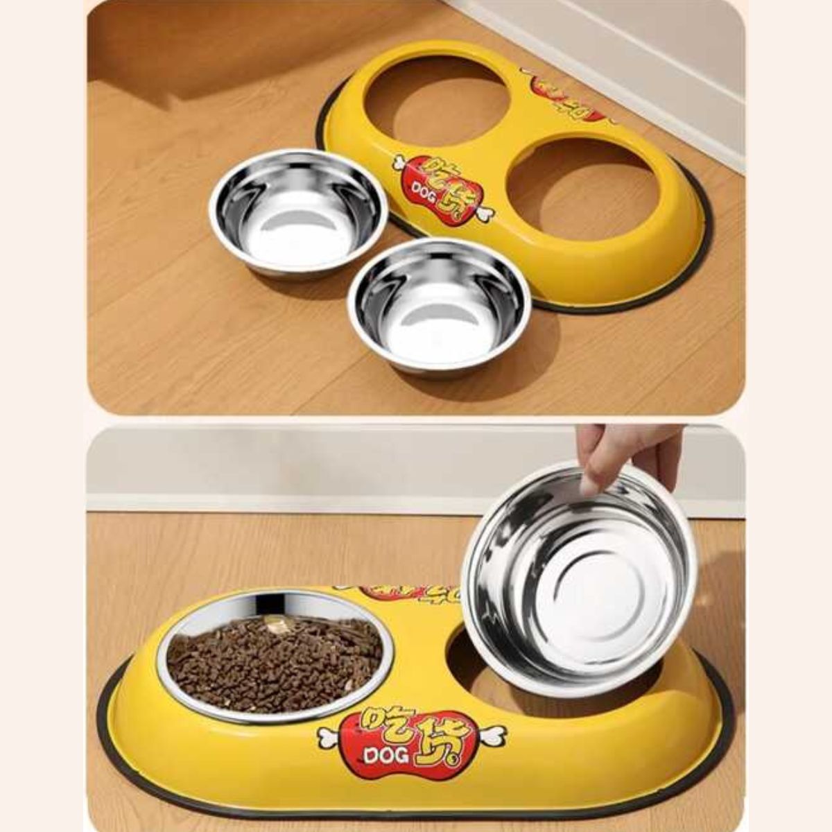 Comedouro Duplo Pet em Aço Inox com Suporte Antiderrapante Grande - XDX-GW01