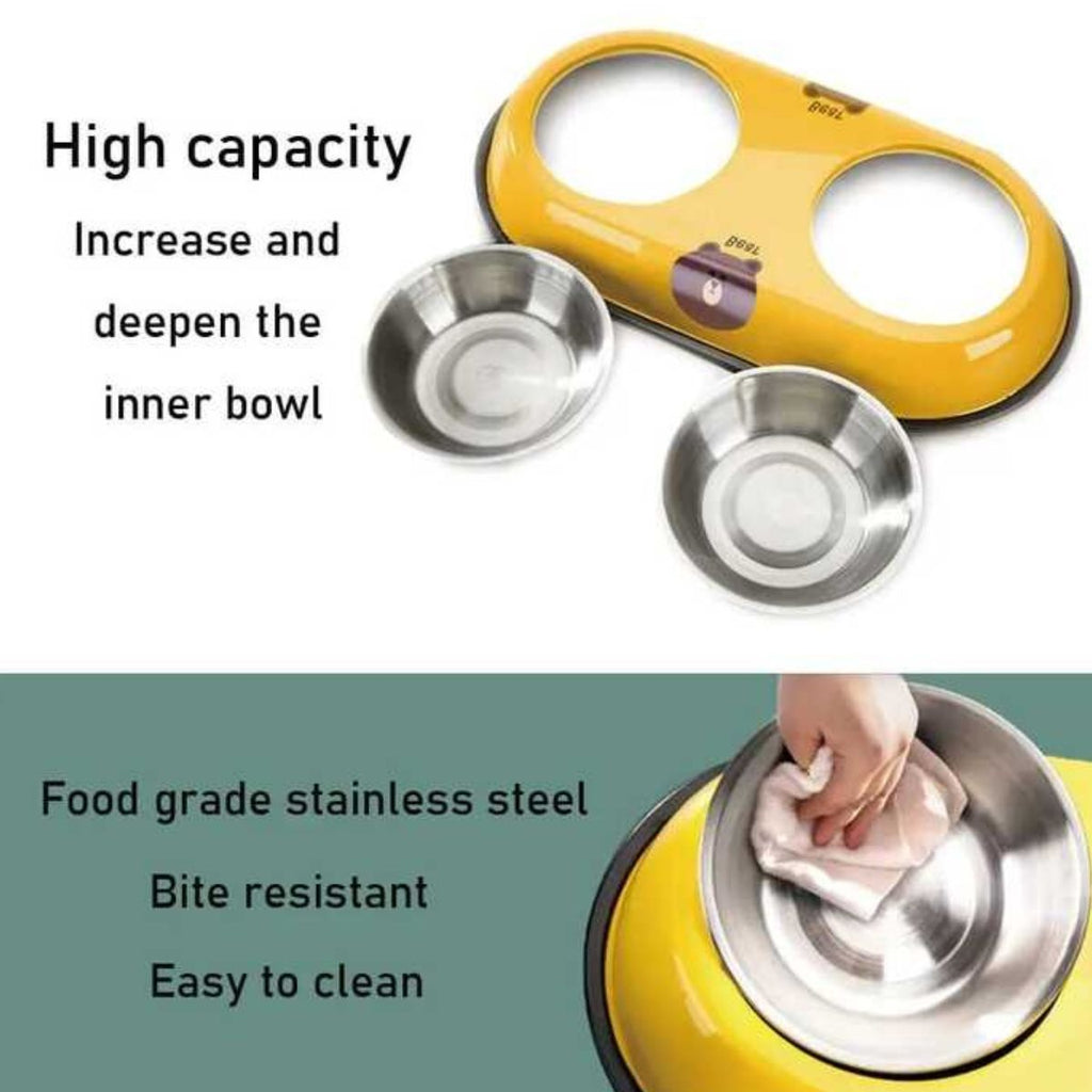 Comedouro Duplo Pet em Aço Inox com Suporte Antiderrapante Grande - XDX-GW01