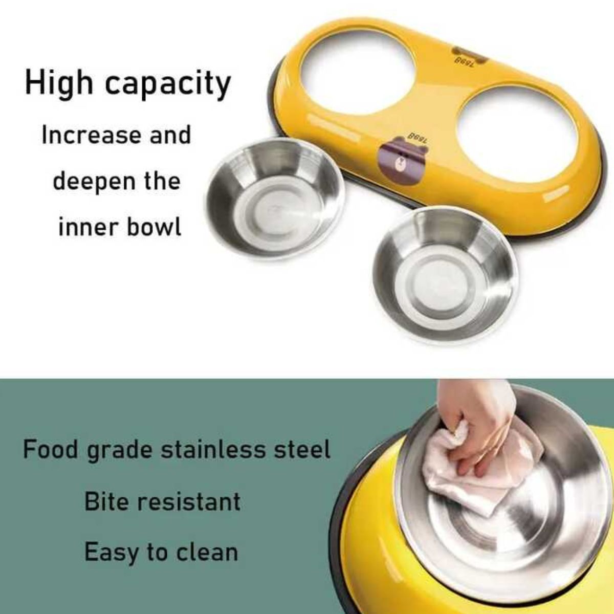 Comedouro Duplo Pet em Aço Inox com Suporte Antiderrapante Grande - XDX-GW01