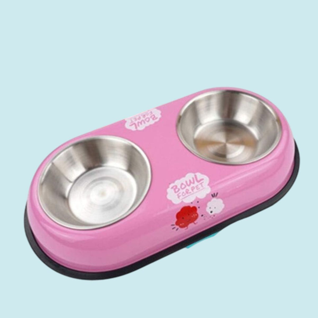 Comedouro Duplo Pet em Aço Inox com Suporte Antiderrapante Grande - XDX-GW01