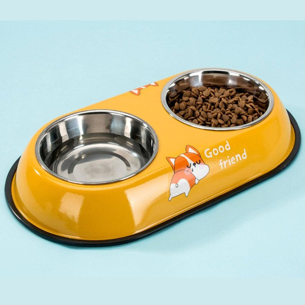 Comedouro Duplo Pet em Aço Inox com Suporte Antiderrapante Grande - XDX-GW01