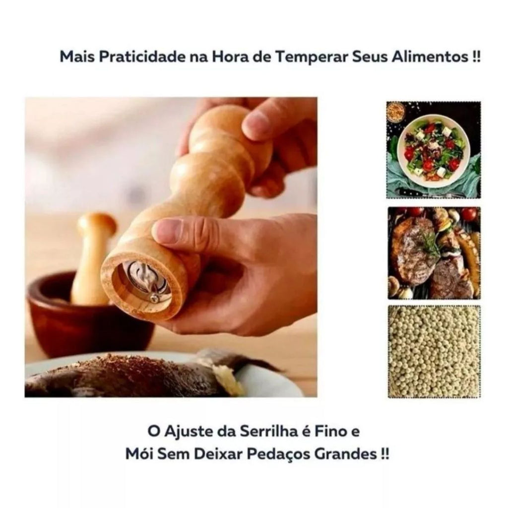 Moedores de Sal e Pimenta em Madeira Controle a Moagem - LH-002