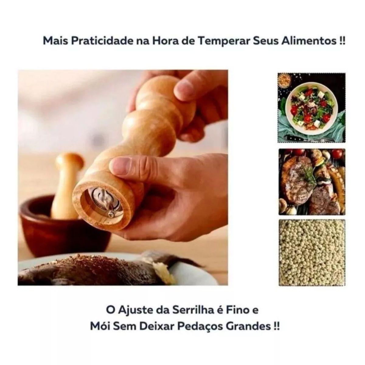 Moedores de Sal e Pimenta em Madeira Controle a Moagem - LH-002