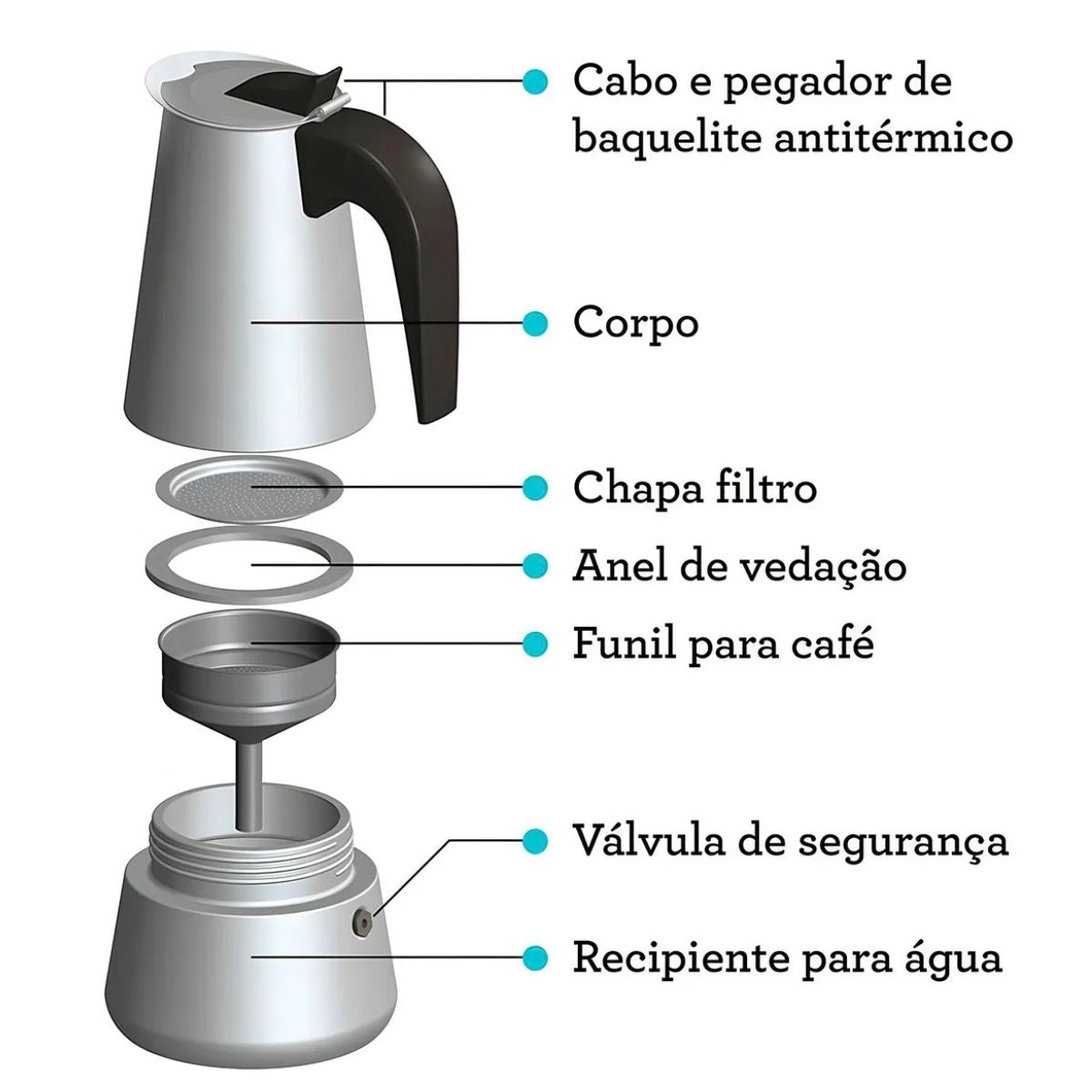 Cafeteira Italiana Inox com Alça Mimo Style para 9 Xícaras - XDX-915-10/11