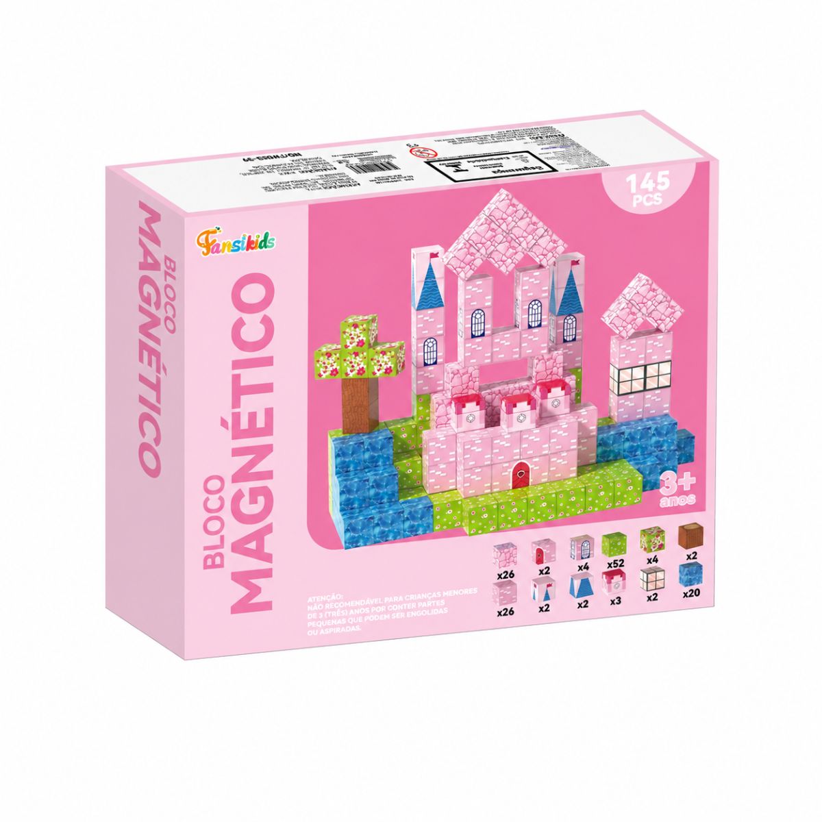 Kit Blocos Magnéticos Castelo Infantil 145 Peças com Caixa - TW883-39