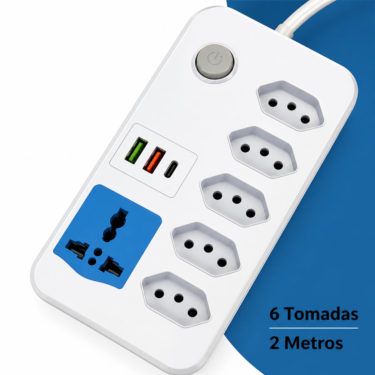 Filtro de Linha com 6 Tomadas, USB e Cabo de 2 Metros - BZ-8206PD