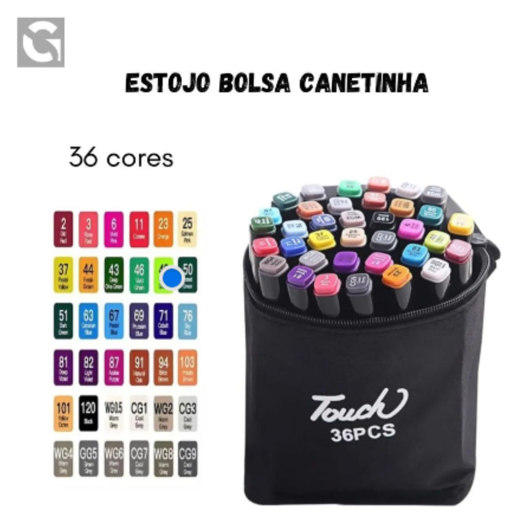 Kit Canetinhas Touch 36 Cores com Ponta Dupla e Estojo - MCA00002