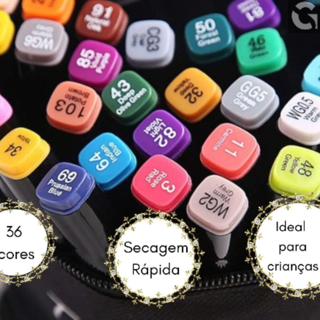 Kit Canetinhas Touch 36 Cores com Ponta Dupla e Estojo - MCA00002