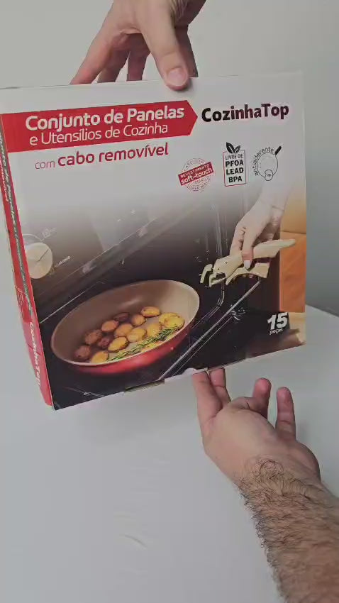 Jogo de Panelas 15 Peças Antiaderente com Cabo Removível - IPJ00015