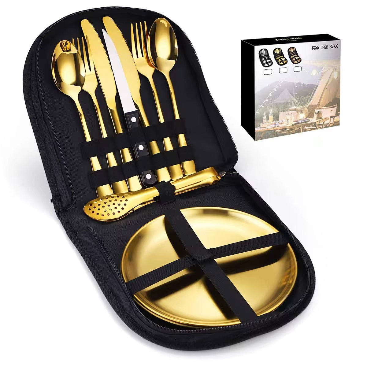 Kit Talheres Inox Dourado com Maleta Portátil - CTL0001