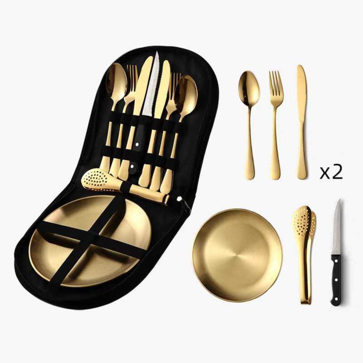 Kit Talheres Inox Dourado com Maleta Portátil - CTL0001