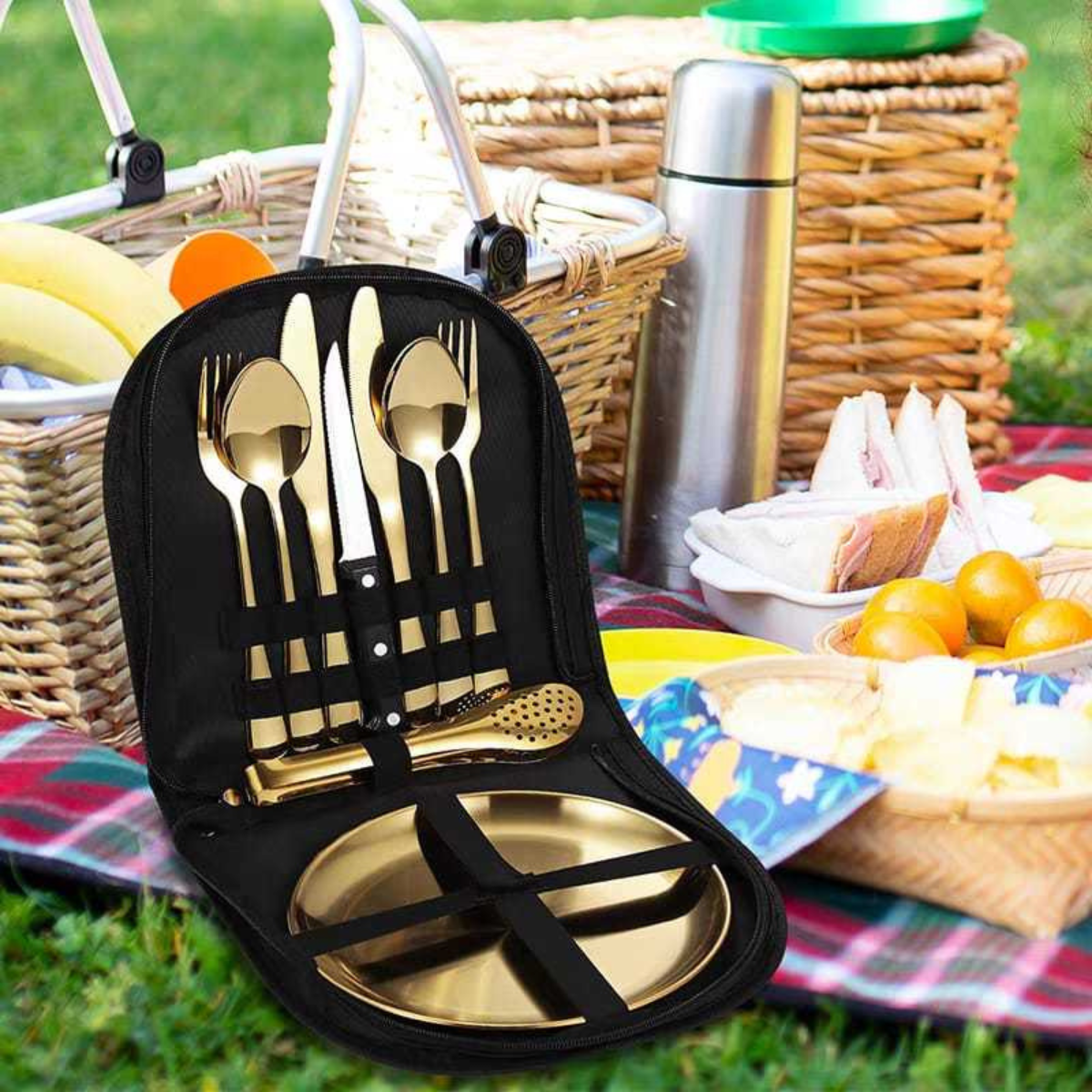 Kit Talheres Inox Dourado com Maleta Portátil - CTL0001