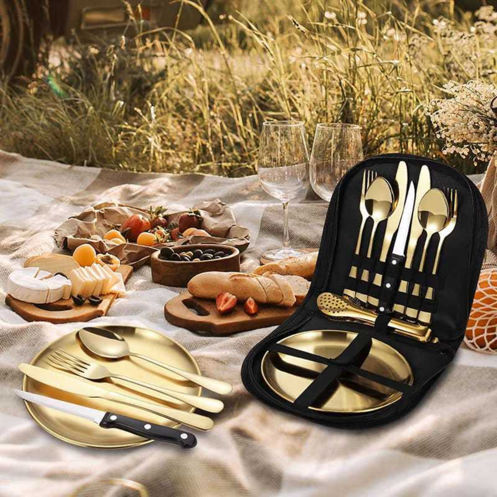Kit Talheres Inox Dourado com Maleta Portátil - CTL0001